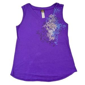 Harley Davidson Y2K Purple Rhinestone Tattoo Tank Top